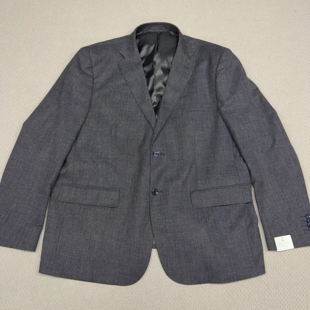 Herman & Sons Blazer Jacket Mens 48R Charcoal Grey Stretch Two Button Sport Coat